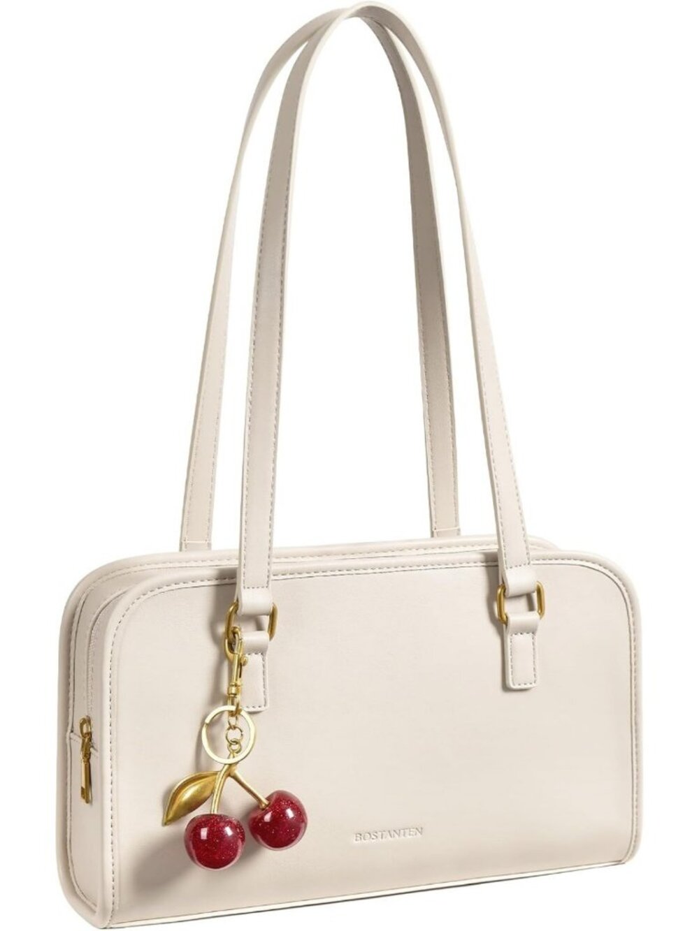 Vegan Leather Shoulder Bag with Cherry Charm | Stylish Purse for Women